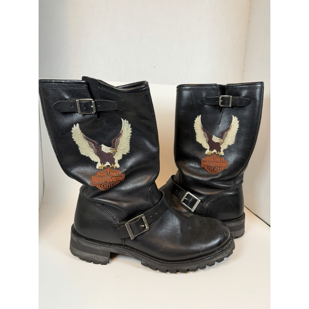 Vintage Harley Davidson Men's Leather Zipper Riding Boots, Size 10